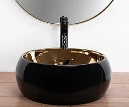 Умивальник Rea Luna black matt gold накладний REA-U3306, Золотий - мініатюра 3