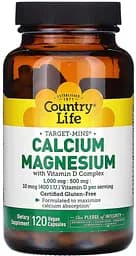 Мінеральна добавка Country Life Calcium Magnesium with Vitamin D, 120 вегакапсул з вітаміном D