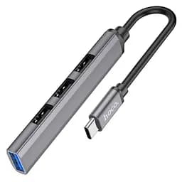 Переходник Hoco HB26 4in1 (Type-C to USB3.0+USB2.0*3) Металлический серый