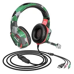Дротова ігрова гарнітура Hoco Gaming headphones Hi-Res ESD08, USB, 2x3.5mm, 2m, Camouflage-Green - мініатюра 4