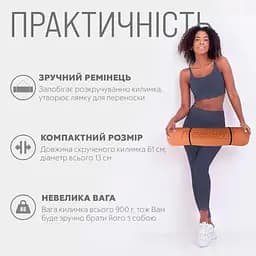 Килимок для йоги та фітнесу TPE+TC 6 мм двошаровий персиковий-коричневий EasyFit fit0025086 - мініатюра 2