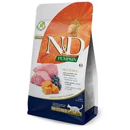 Беззерновой сухой корм Farmina N&D Pumpkin Cat Lamb &amp; Blueberry Neutered для стерилизованных кошек, ягненок с тыквой, черника, 300 г