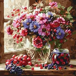 Набор для росписи по номерам Букет и фрукты, Ideyka, 40x40 см, КНО5728