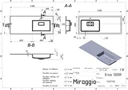 Умивальник Miraggio ERICA 1200 R (8813492) Miramarble, Глянцевий, Накладний/Врізний, Білий - мініатюра 2