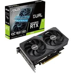 Видеокарта GeForce RTX 3050, Asus, DUAL OC V2, 8Gb GDDR6, 128-bit, DVI-D/HDMI/DP, 1852/14000 MHz, 6-pin (DUAL-RTX3050-O8G-V2)