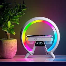 Акумуляторний нічник XM-X63 RGB з годинником, бездротовою зарядкою та Bluetooth колонкою (Білий) - мініатюра 7