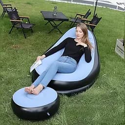 Надувний диван із пуфом Air Sofa / Надувне велюрове крісло з пуфиком + насос - мініатюра 4