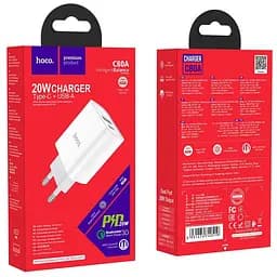 Мережевий зарядний пристрій Hoco C80A Rapido PD20W + QC3.0 charger ( EU ) Білий - мініатюра 3
