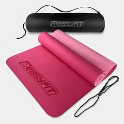 Коврик для йоги и фитнеса EasyFit TPE+TC 6 мм двухслойный + Чехол розовый cо св.розовым