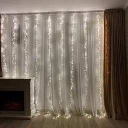 Світлодіодна гірлянда водоспад-штора Роса мішура дощ 3x3 м 900 LED тепле біле світло білий провід з пультом 8 режимів