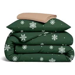 Комплект постільної білизни Cosas Snowflakes forest CS3 Підлітковий фланель зелений (Flannel_SnowflakesForest_El90-12Caramel_155)