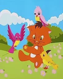 Набор для росписи по номерам Игривое котенок с птичками, Strateg, 30x30 см, ES194