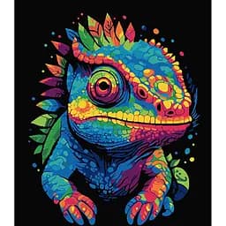 Набор для росписи по номерам Хамелеон и калейдоскоп цветов, Strateg, на черном фоне, 40x50 см, AH1123