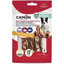 Ласощі для собак Camon Палички з яловичої шкіри обмотані кроликом та тріскою, 140 г