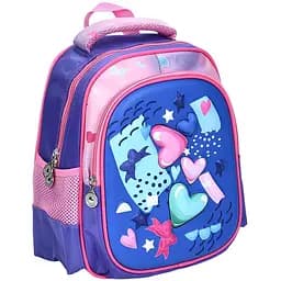 Дитячий рюкзак JD2421 з двома відділеннями та зовнішніми кишенями, синій з рожевим