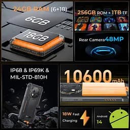 Смартфон Oukitel G1 6.5`HD+ /6GB/256GB/ T606 /10600mAh/48+5Мп/ IP69K /NFC Black - мініатюра 3