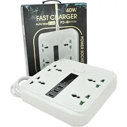 Мережевий фільтр Voltronic TB-Т18 4 розетки + 3 USB+ PD перетин 3х0.75 мм 2 м 3000W White