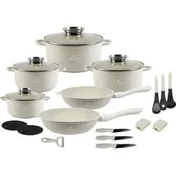 Набор кухонной посуды Edenberg EB-8185 литой алюминий 21 предмет с трехслойным мраморным покрытием Бежевый