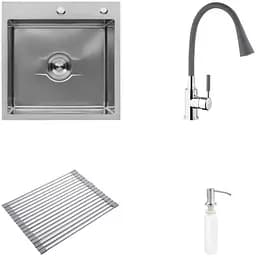 Кухонная мойка Kroner Derby-5050HM Brush + сушка для посуды, смеситель и дозатор (CVS30137)