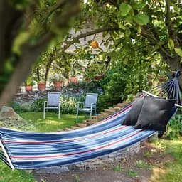 Гамак гавайський Jumi Garden тканинний з планкою синій із червоним - мініатюра 6