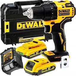 Дрель-шуруповерт DeWALT бесщеточная безударная XR Li-Ion 18 В 2 Ач 65 Нм 450-1650 об/мин патрон 13 мм быстрозажимной 2 аккумулятора зарядное устройство чемодан дополнительная рукоятка (DCD708D2T)