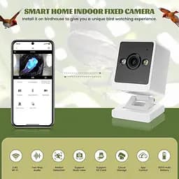 Ideashop Смарт шпаківня з бездротовою камерою 3MP, 13" H підвісний дерев'яний пташиний будиночок для вулиці, зовнішня камера - мініатюра 3