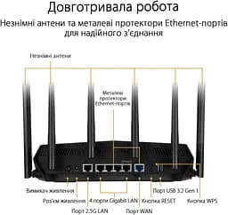 ASUS Маршрутизатор TUF-AX6000 4xGE LAN 1x2.5GE LAN 1x2.5GE WAN 1xUSB3.2 MU-MIMO OFDMA MESH gaming AURA RGB - мініатюра 10