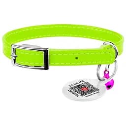 Нашийник для котів Waudog Glamour шкіряний з еластичною вставкою та QR паспортом 22-30х0.9 см салатовий