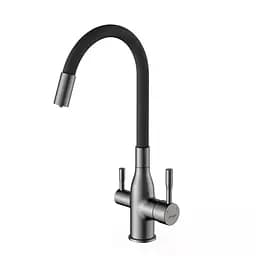 Смеситель для кухни под фильтр Frap с гибким изливом F4396-15 Графитовый хром