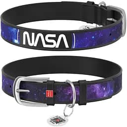 Нашийник для собак Waudog Design NASA21, шкіряний, з QR паспортом, XS, 21-29х1,2 см, чорний - мініатюра 4