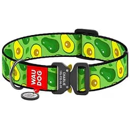 Ошейник для собак Waudog Nylon Авокадо, с QR паспортом, металлическая пряжка-фастекс, XXL, 43-70х3,5 см