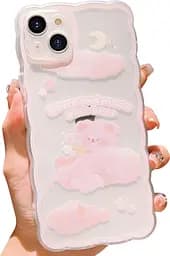 Чехол для iPhone 15 Plus Симпатичный мультфильм Цветочные облака Лунный медведь Узор Дизайн Женщины Девушки Kawaii Тонкий