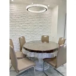 Скатертина силіконова кругла зі стразовою стрічкою 140х140 см срібний