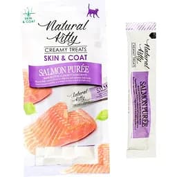 Ласощі для котів Natural Kitty крем-снеки пюре з лосося догляд за шкірою і хутром 4 шт 12 г