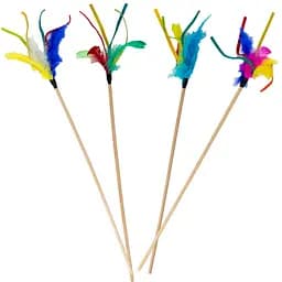 Іграшка для котів Agility вудочка дерев'яна з пір'ям та шкіряними смужками 40 см (30101-8)