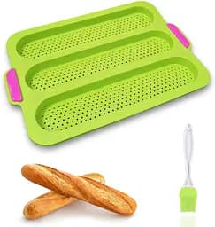 Форма для хліба та міні-багетів силіконова 35х24х2 см з силіконовим пензликом Салатовий 85263