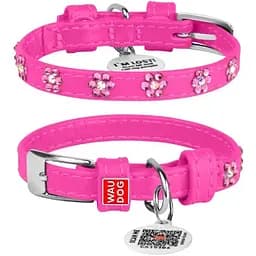 Нашийник для собак Waudog Glamour шкіряний з QR паспортом, з клейовими стразами Квіточка, XS, Ш 9 мм, Дов 18-21 см (4820082498740)