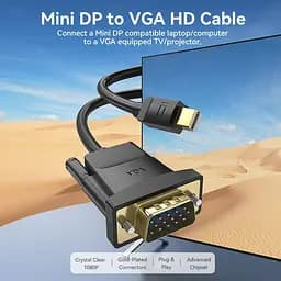 Кабель Vention Mini DP Male to VGA Male HD Cable 1M Black (HFDBF) - мініатюра 2
