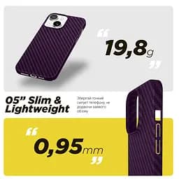 Карбоновый чехол для Apple iPhone 14, LikeCarbon MagCase, фиолетовый, тонкий защитный чехол-панель с магнитом MagSafe, ударопрочный, ультратонкий, совместим с магнитными держателями и беспроводной зарядкой, ArmorStandart (ARM69202) - мініатюра 4