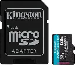 Карта пам'яті microSD 128GB C10 UHS-I U3 A2 V30 R200/W100MB/s + SD Kingston teh0013319