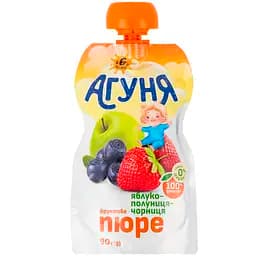 Пюре Агуня Яблуко-полуниця-чорниця гомогенізоване стерилізоване для дітей від 6 місяців 90 г