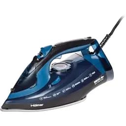 Утюг Holmer HIТ-2538, Black/Blue, 2500W, тефлон, паровой удар 130 г/мин, постоянная подача пара 30 г/мин, вертикальная отпарка, очистка от накипи