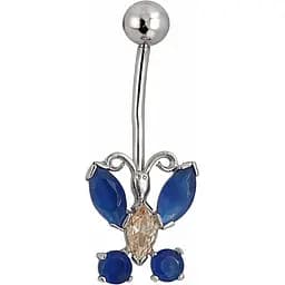 Серебряная серьга для пирсинга Бабочка пупка с фианитами. 8182103Р