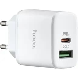 Сетевое зарядное устройство Hoco C105A Stage dual port PD20W + QC3.0 charger (EU) Белый