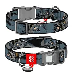 Нашийник для собак нейлоновий Waudog Nylon з QR-паспортом "Тінь Бетмена" пластиковий фастекс L Ш 25 мм Д 33-49 см