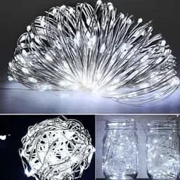 Світлодіодна гірлянда нитка крапля роси 4.5 м 50led батарейки біла - мініатюра 2