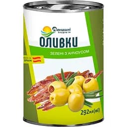 Оливки Домашні продукти зеленые с анчоусом 292 мл