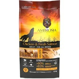 Корм сухий Ambrosia Grain Free Dog Adult Chicken & Fresh Salmon для дорослих собак усіх порід з куркою та свіжим лососем 12 кг