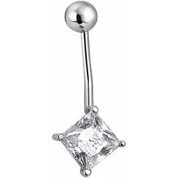 Серебряная серьга для пирсинга пупка с фианитами. 818-2104Р