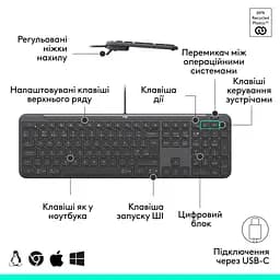 Клавіатура Logitech Signature Slim K620 for Business USB-C UA Graphite (920-013333) - мініатюра 6
